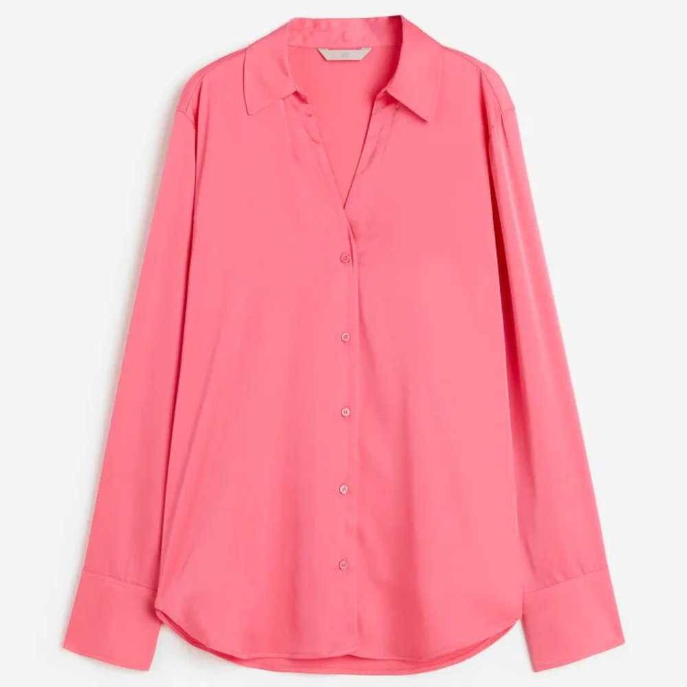 H&M Pink V-neck Blouse/NWT/M - Picture 5 of 13